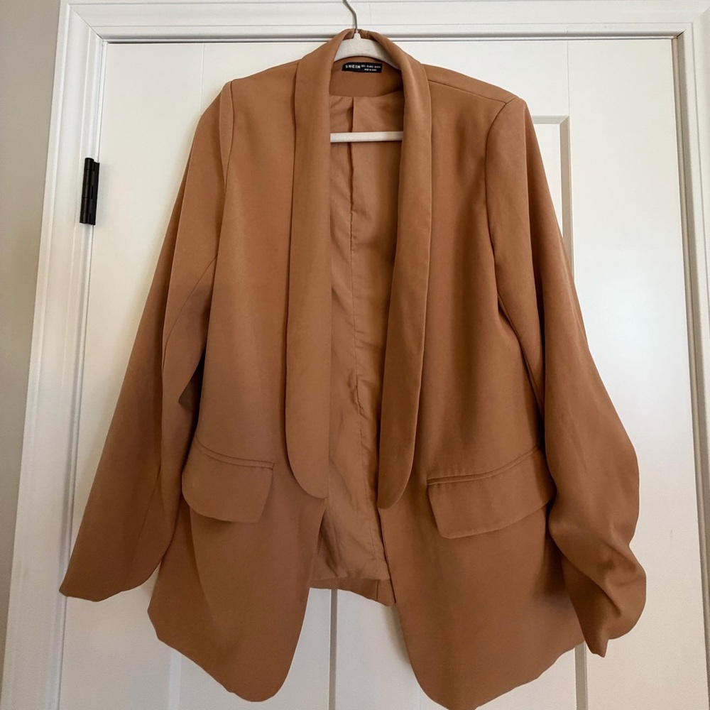 SHEIN Tan Open-Front Draped Blazer